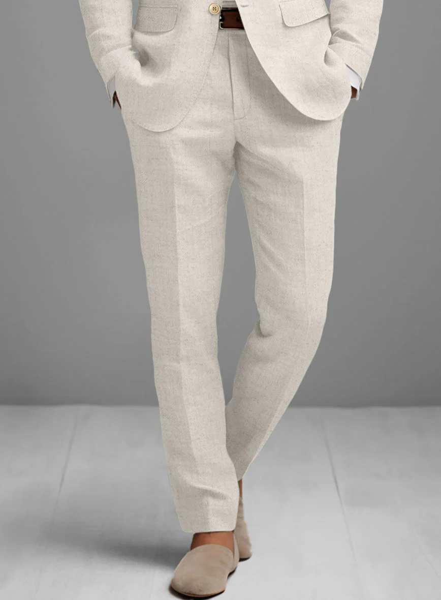 Solbiati Beige Herringbone Linen Pants - Image 2