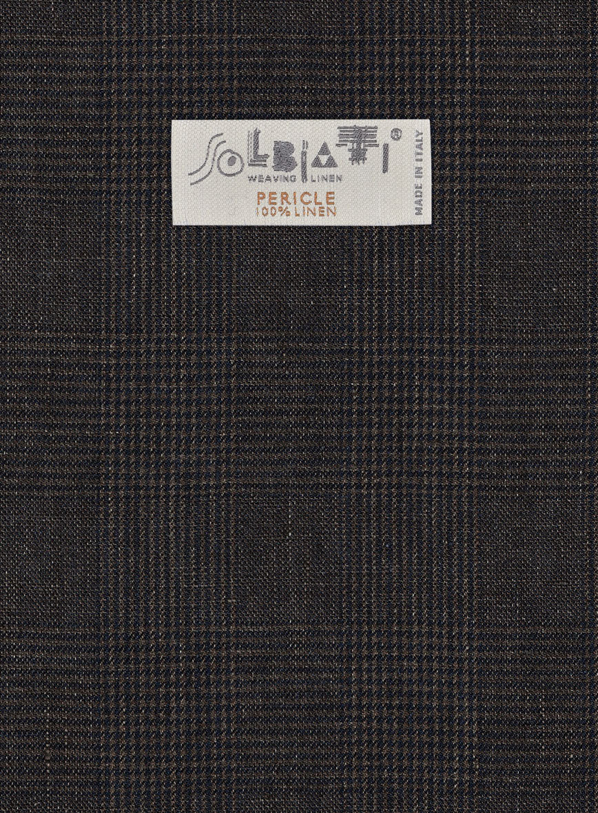 Solbiati Blue Brown Check Linen Pants - Image 3