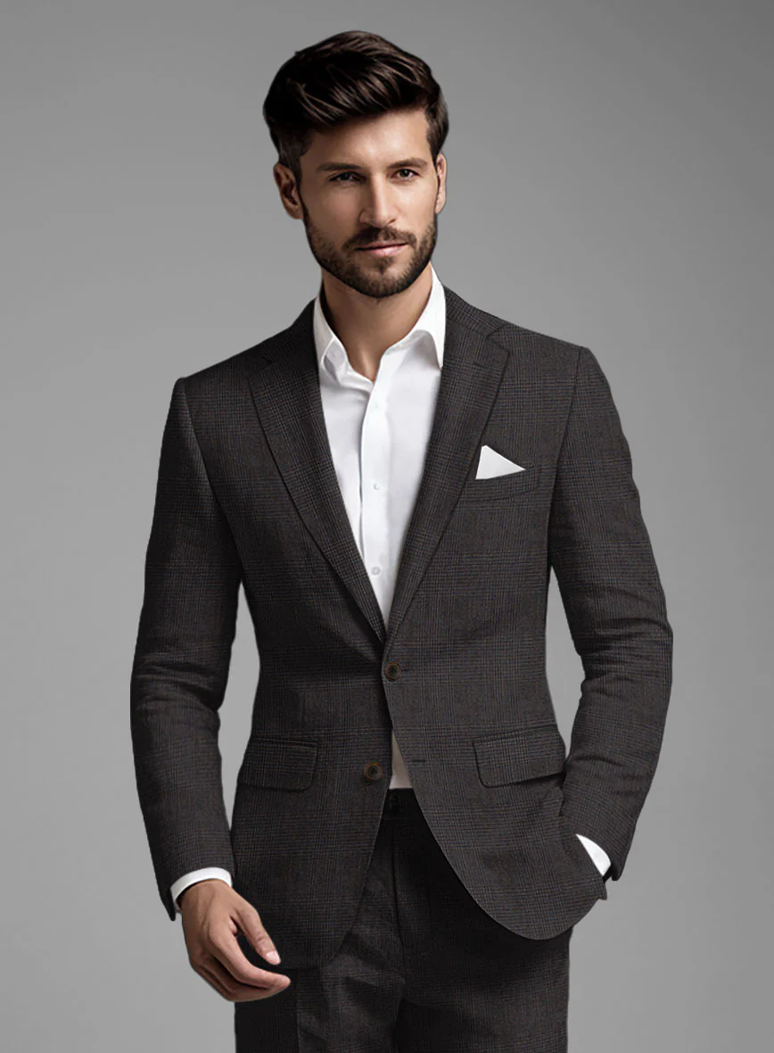 Solbiati Blue Brown Check Linen Suit - Image 4