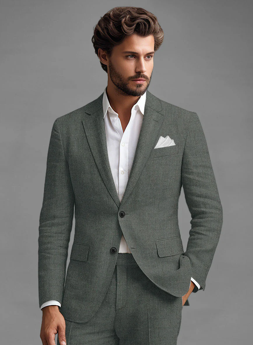 Solbiati Blue Green Herringbone Linen Jacket - Image 2