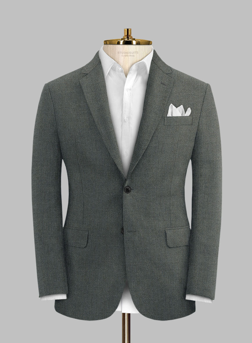 Solbiati Blue Green Herringbone Linen Jacket - Image 3