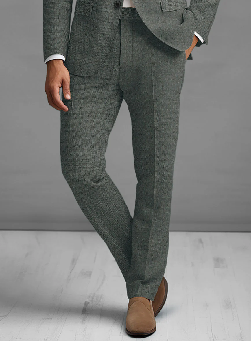 Solbiati Blue Green Herringbone Linen Pants - Image 2