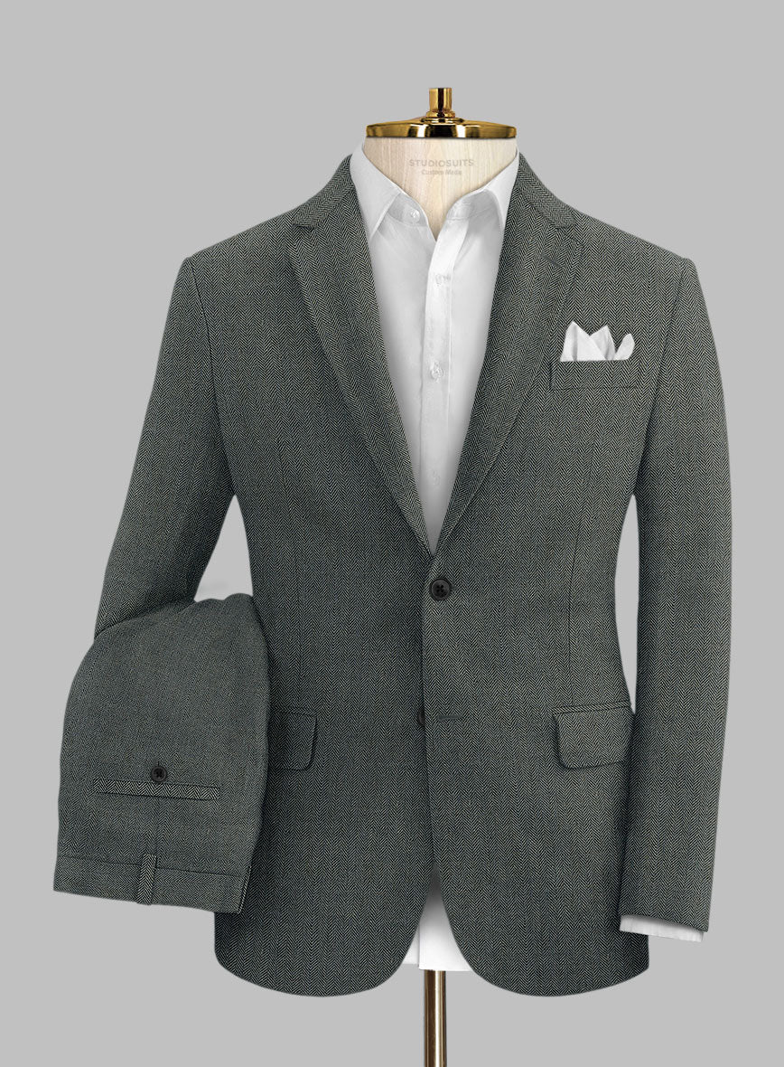 Solbiati Blue Green Herringbone Linen Suit