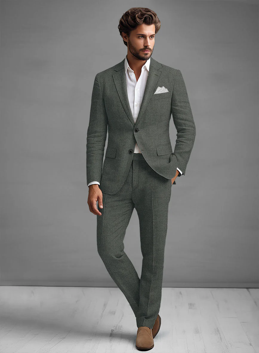 Solbiati Blue Green Herringbone Linen Suit - Image 2