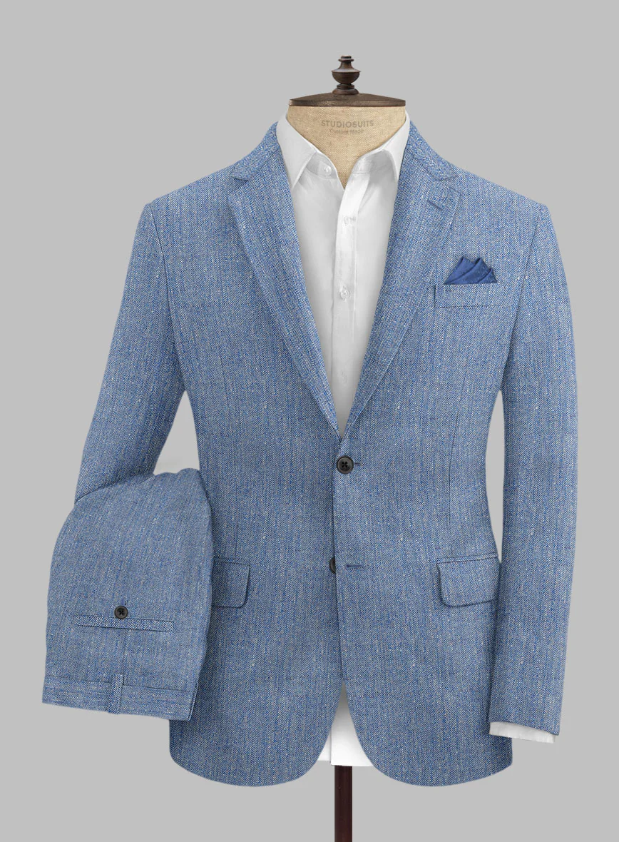 Solbiati Blue Herringbone Linen Suit