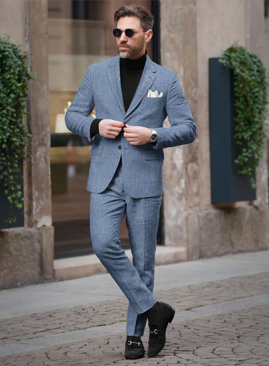 Solbiati Blue Herringbone Linen Suit - Image 2