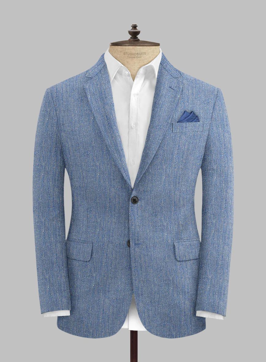 Solbiati Blue Herringbone Linen Suit - Image 3