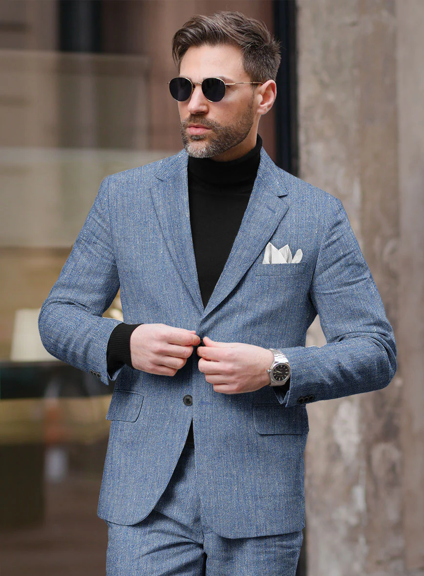 Solbiati Blue Herringbone Linen Suit - Image 4