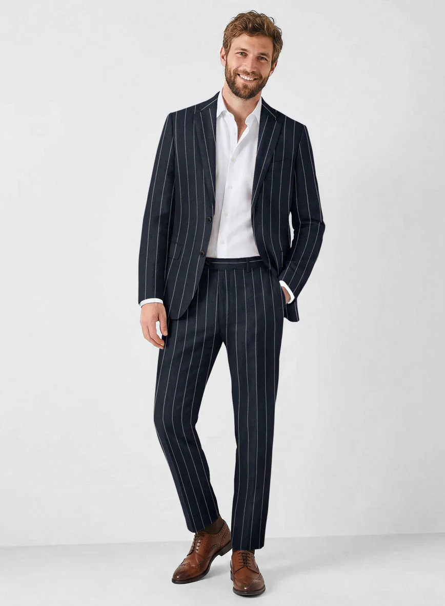 Solbiati Blue Wide Stripe Linen Suit