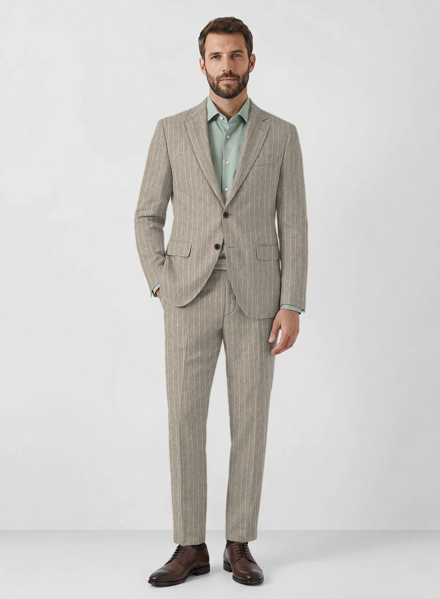 Solbiati Dark Beige Stripe Linen Suit