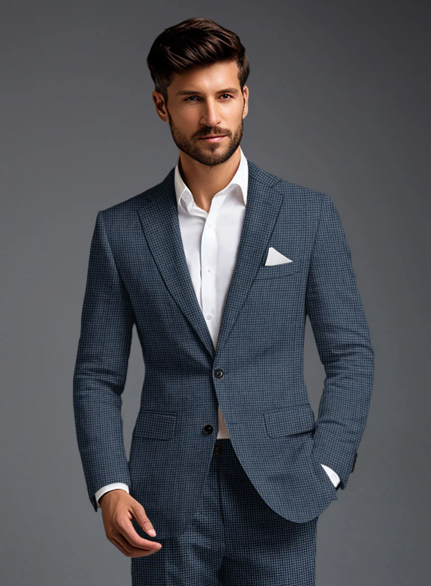 Solbiati Dark Blue Houndstooth Linen Jacket - Image 2
