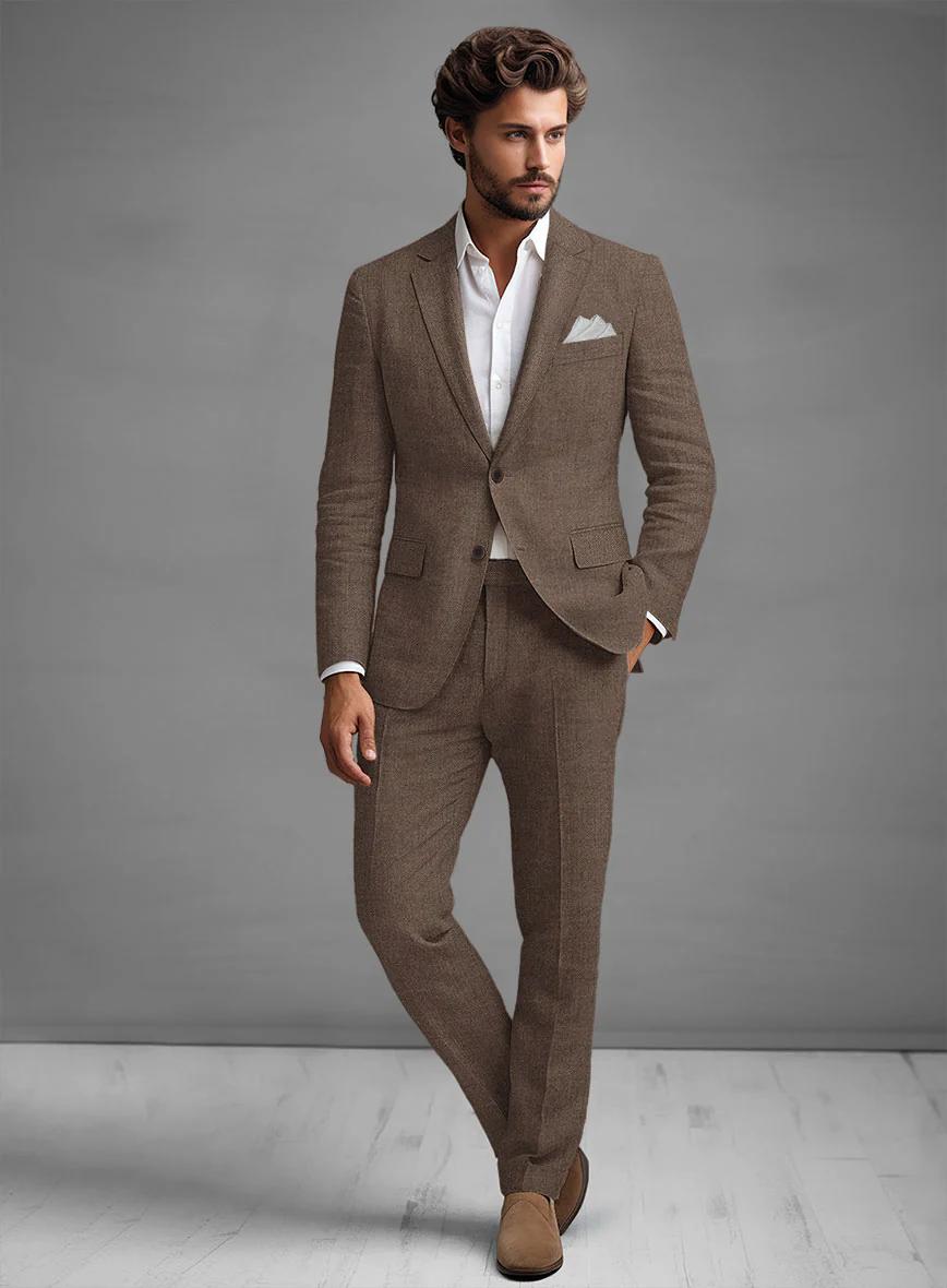 Solbiati Dark Brown Herringbone Linen Suit - Image 2