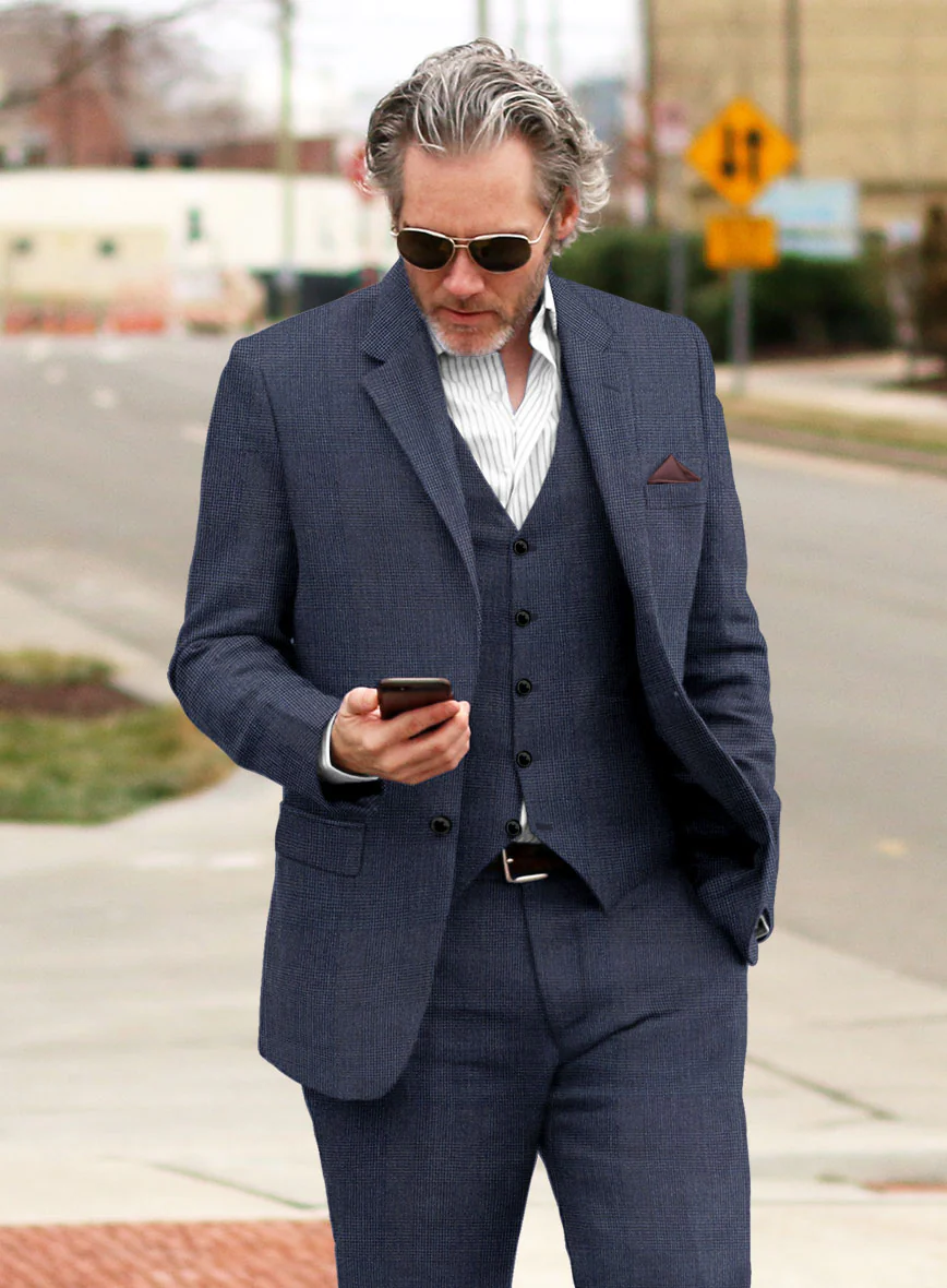 Solbiati Indigo Blue Check Linen Suit - Image 4