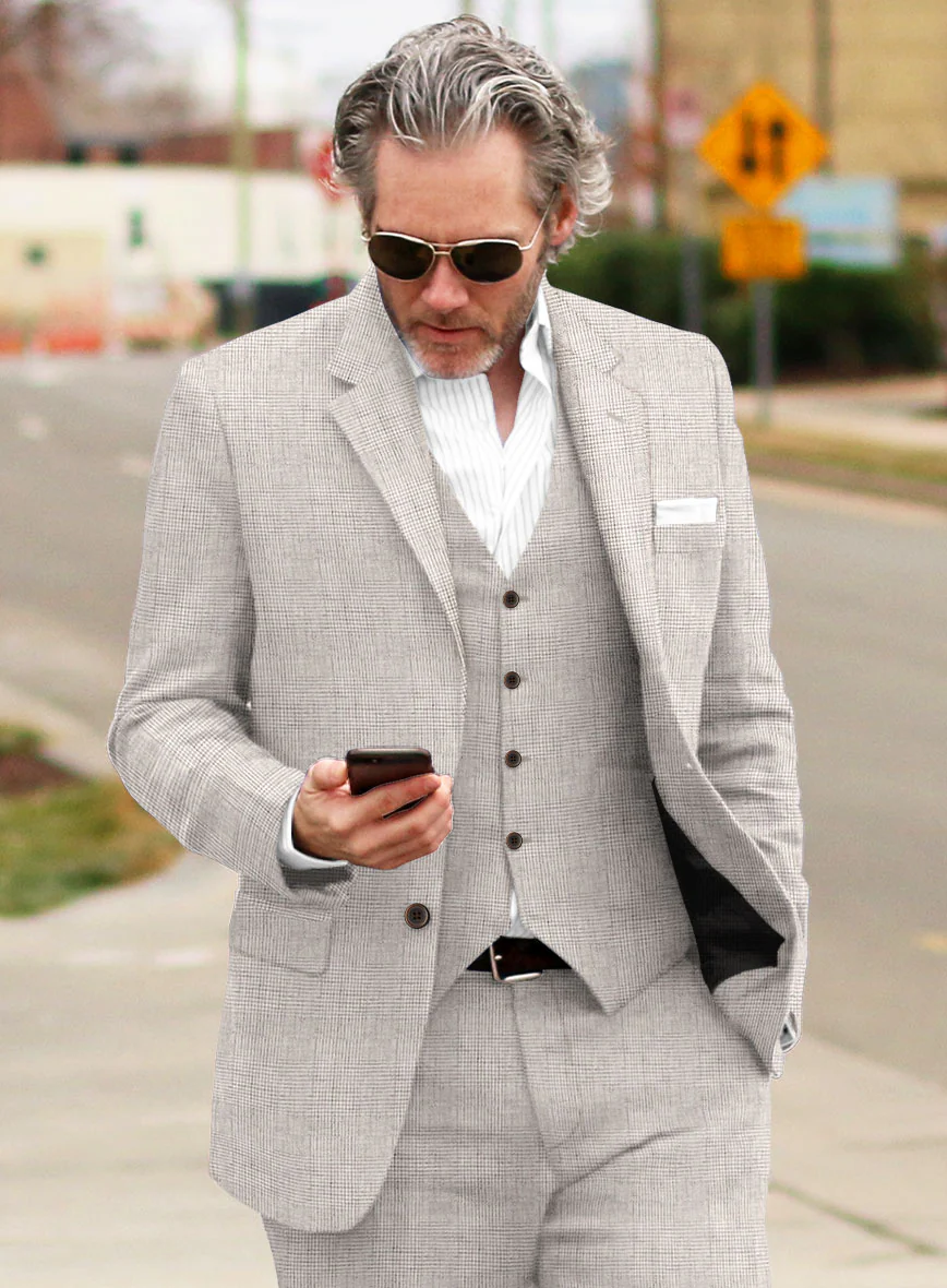 Solbiati Light Beige Check Linen Jacket - Image 2