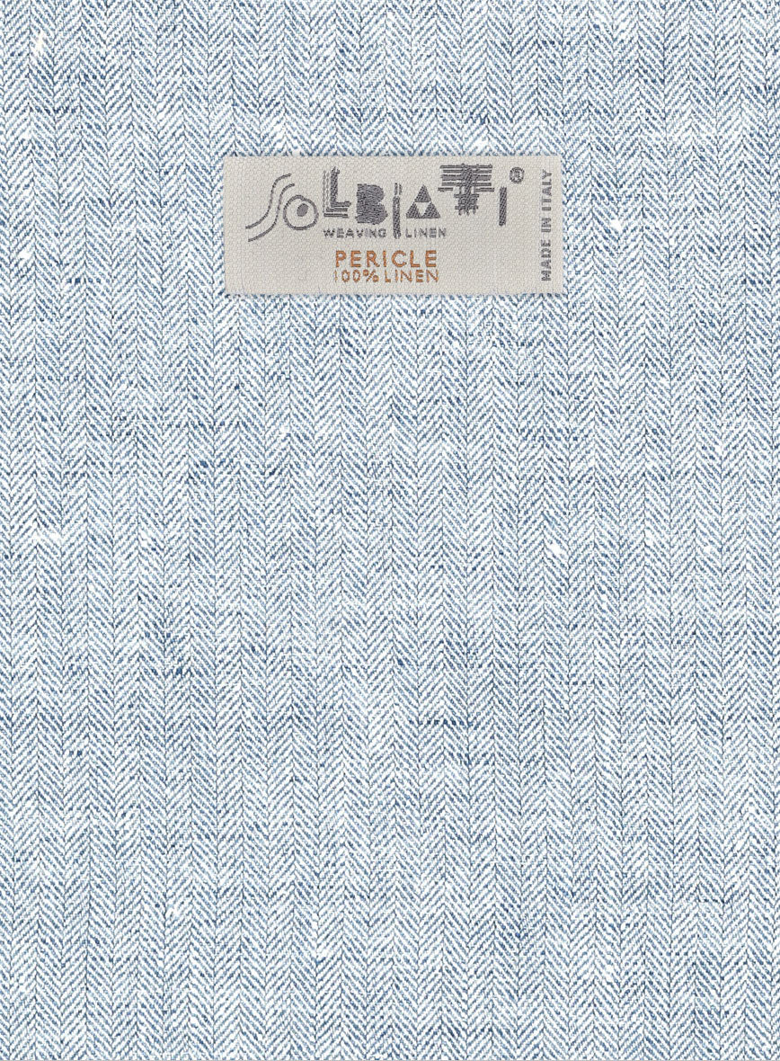 Solbiati Light Blue Herringbone Linen Pants - Image 3
