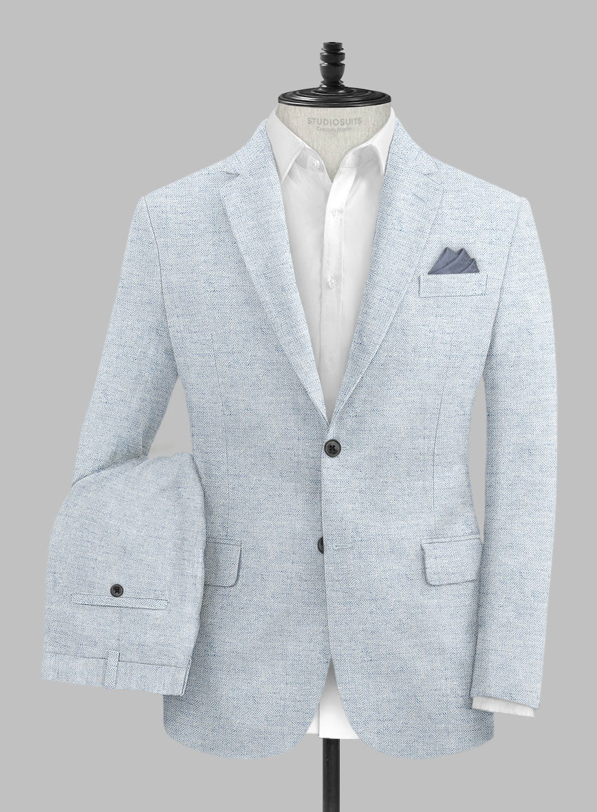 Solbiati Light Blue Herringbone Linen Suit