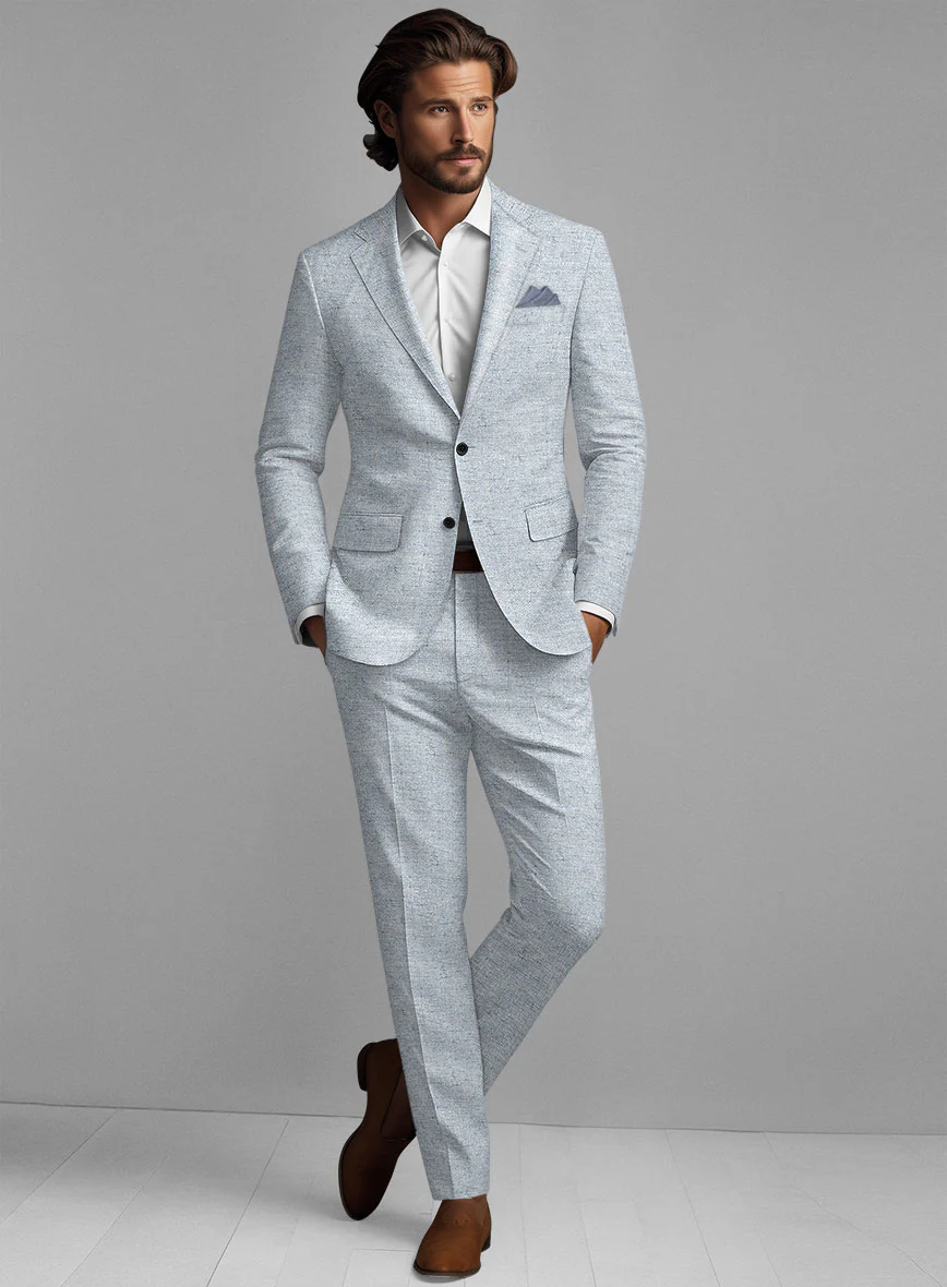 Solbiati Light Blue Herringbone Linen Suit - Image 2