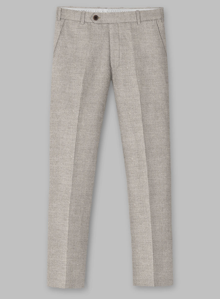 Solbiati Light Brown Herringbone Linen Pants - Image 2