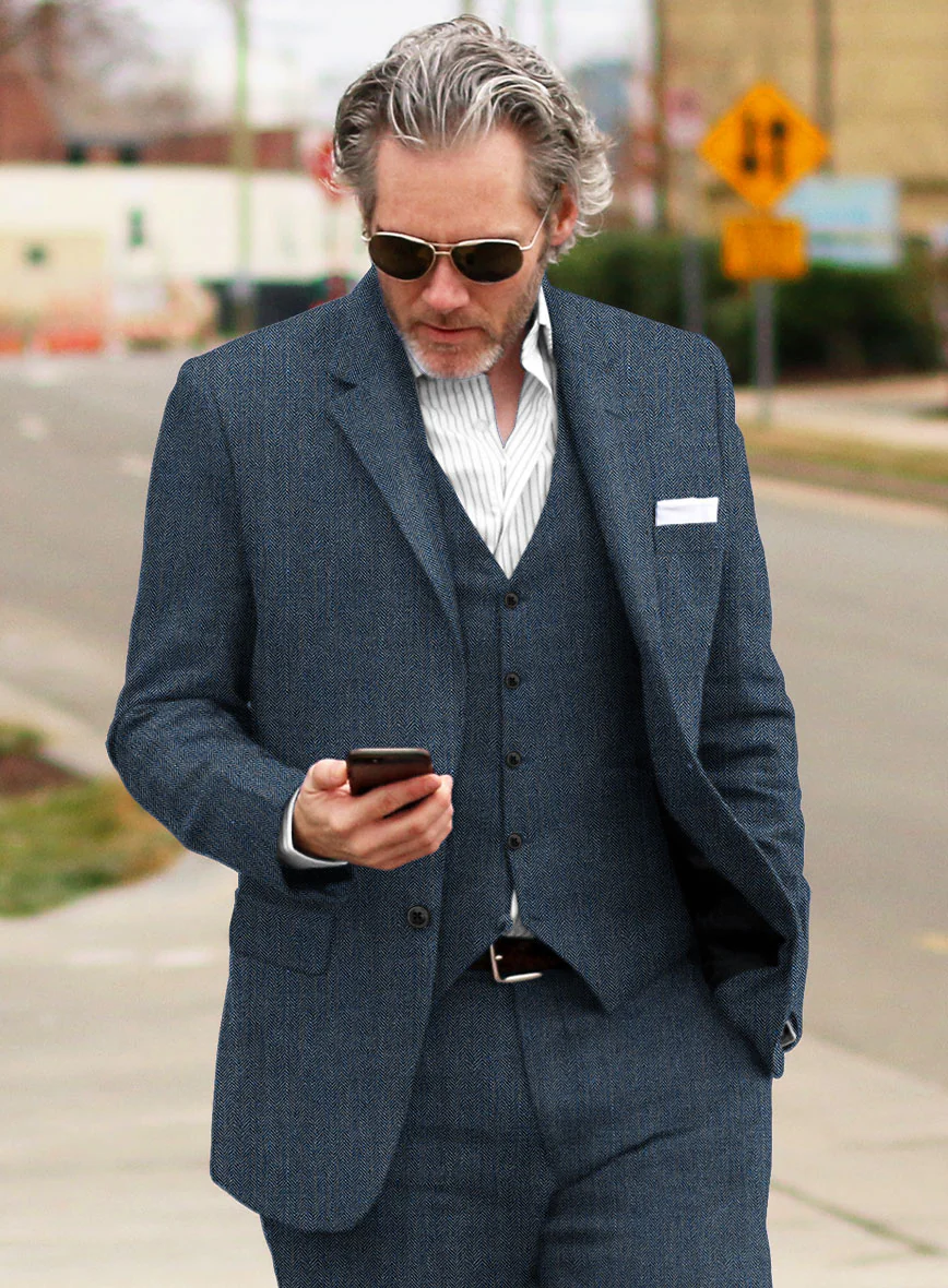 Solbiati Mid Blue Herringbone Linen Jacket - Image 2