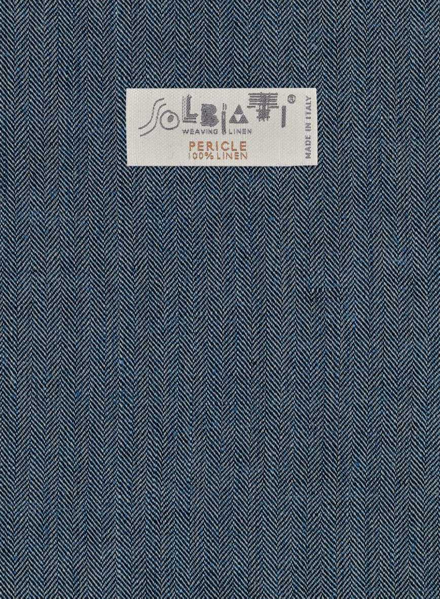 Solbiati Mid Blue Herringbone Linen Jacket - Image 3