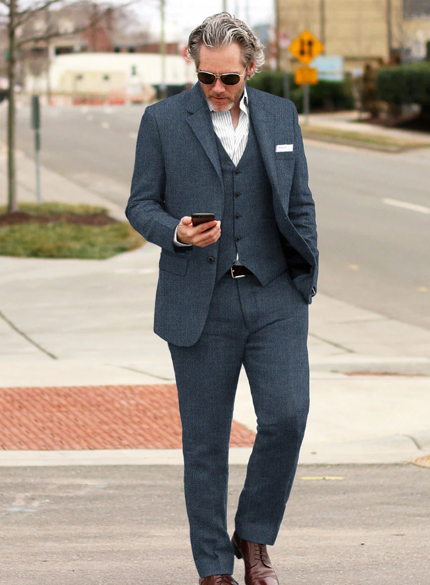 Solbiati Mid Blue Herringbone Linen Suit - Image 2