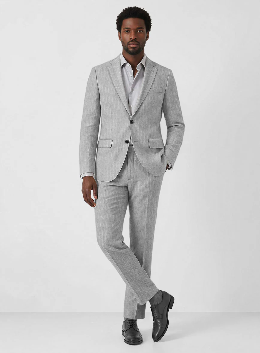 Solbiati Stone Gray Stripe Linen Suit