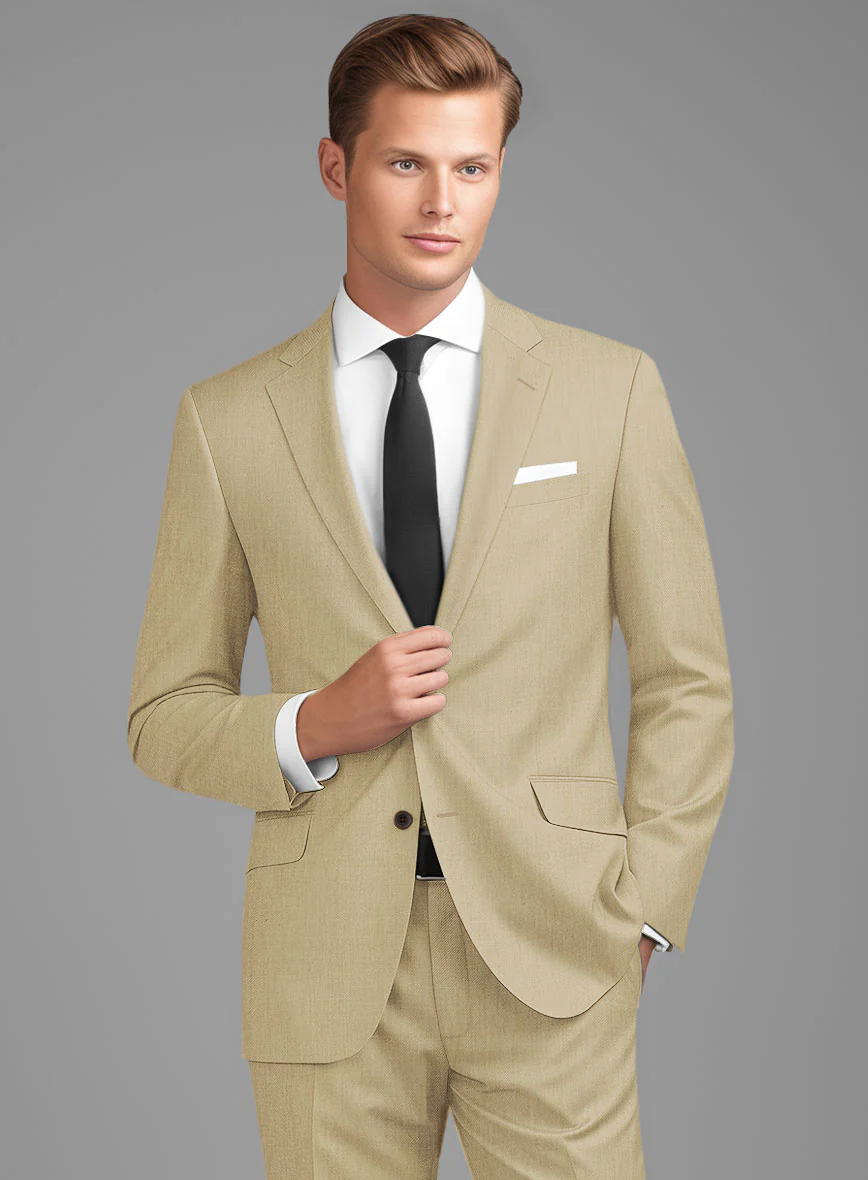Stretch Beige Wool Suit - Image 3