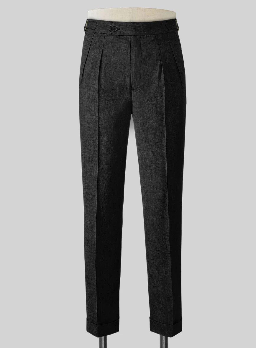 Stretch Charcoal Wool Highland Trousers