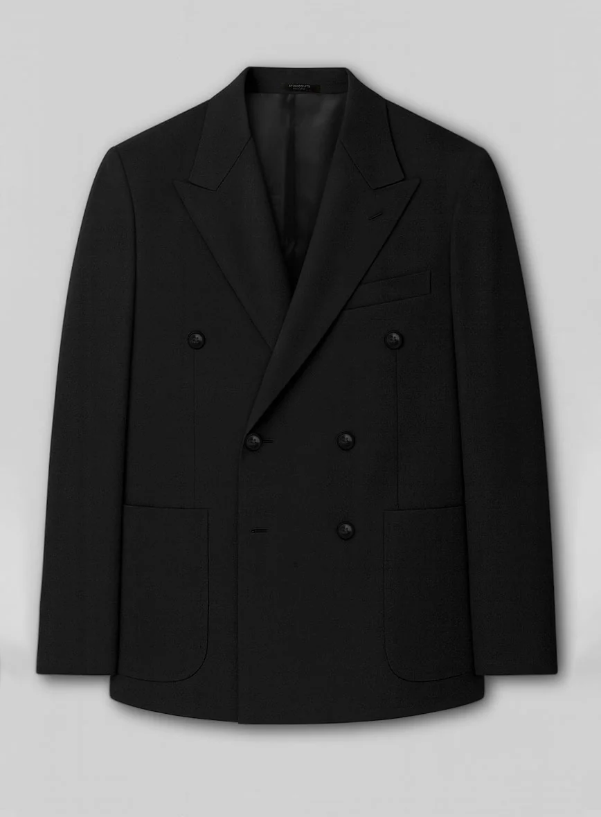 Stretch Summer Black Chino Double Breasted Jacket
