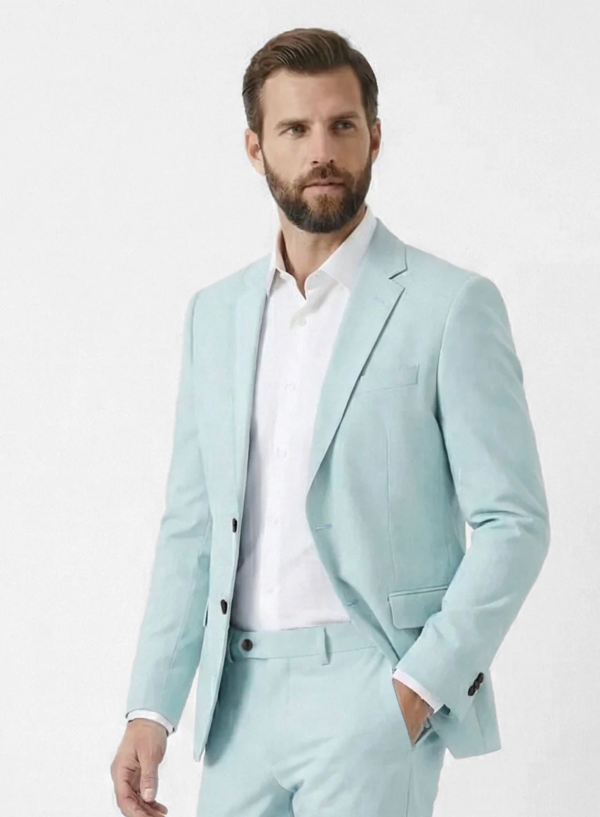 Stretch Summer Sky Blue Chino Suit - Image 3