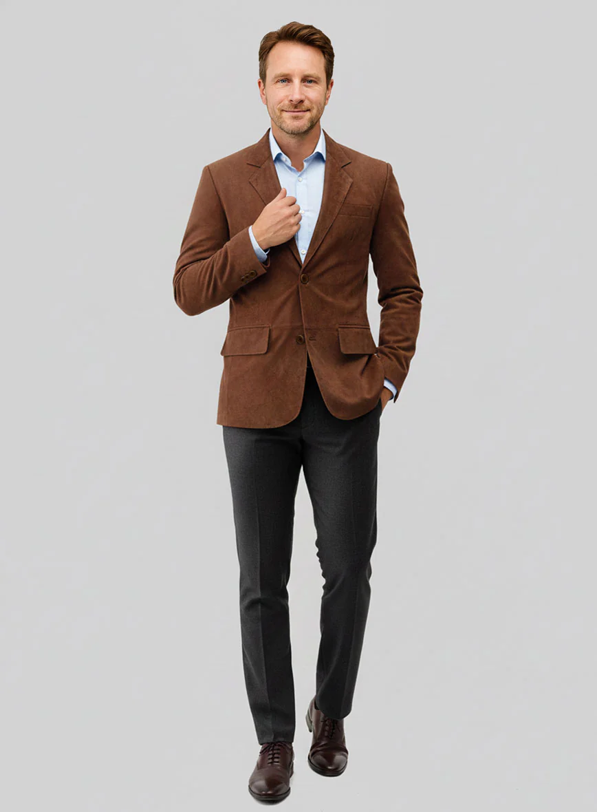 Tan Brown Suede Leather Blazer - Image 4
