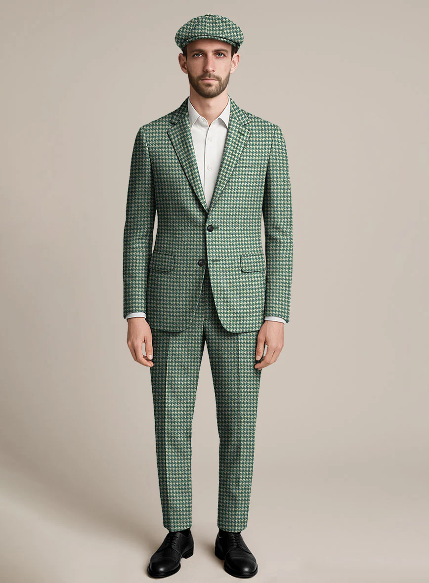 Teal Green Houndstooth Tweed Suit
