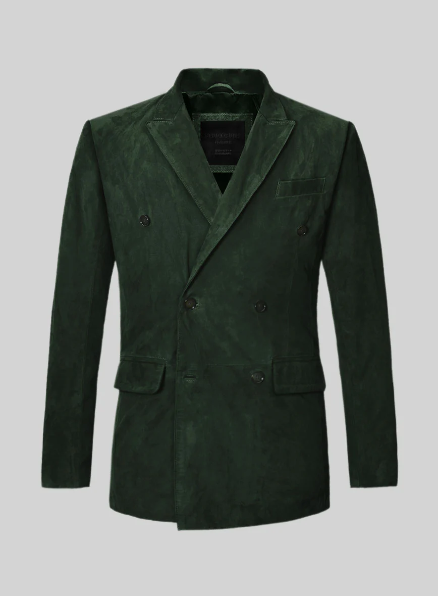 Timber Green Suede Double Breasted Leather Blazer