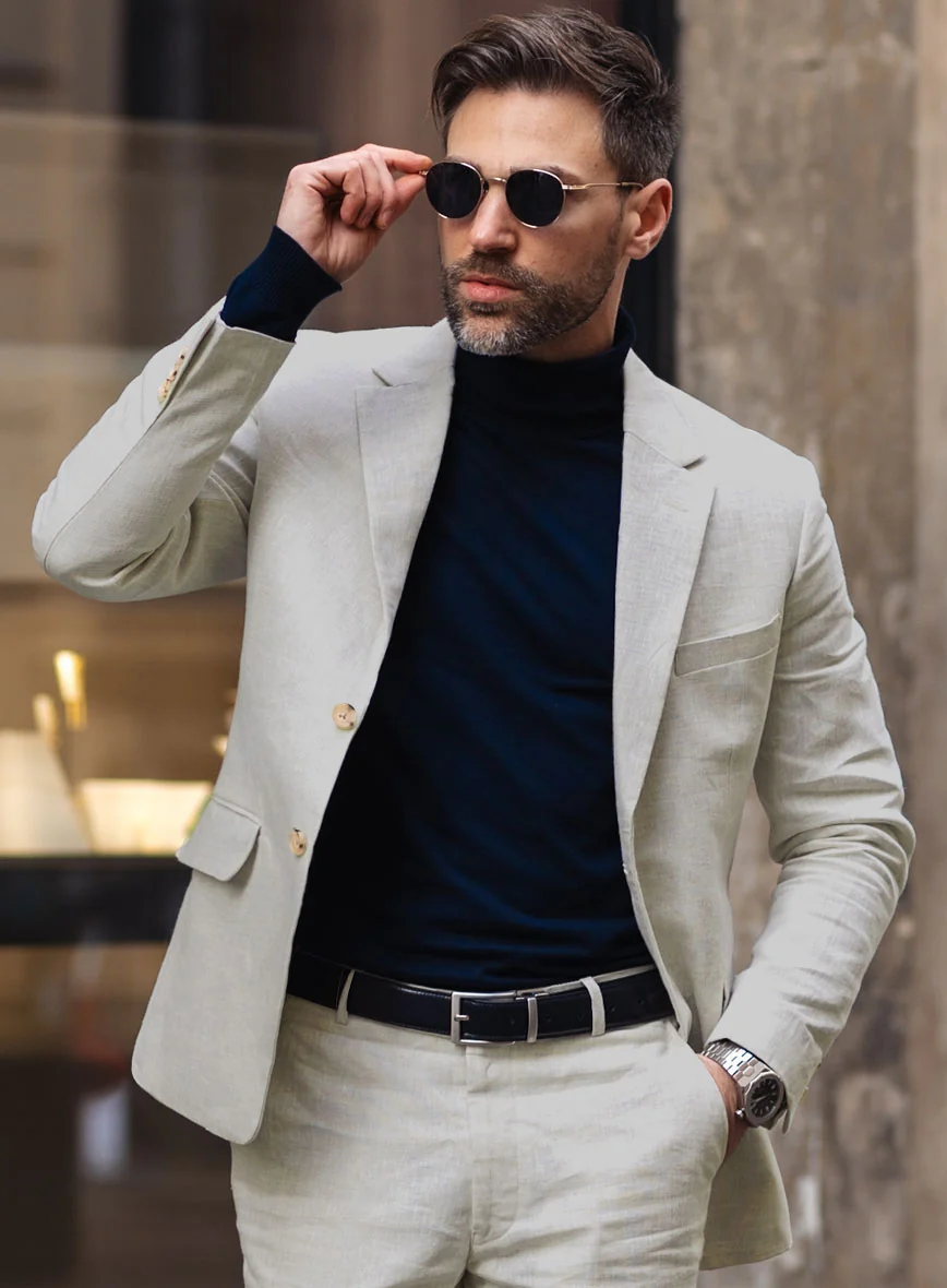 Tropical Beige Linen Suit - Image 7