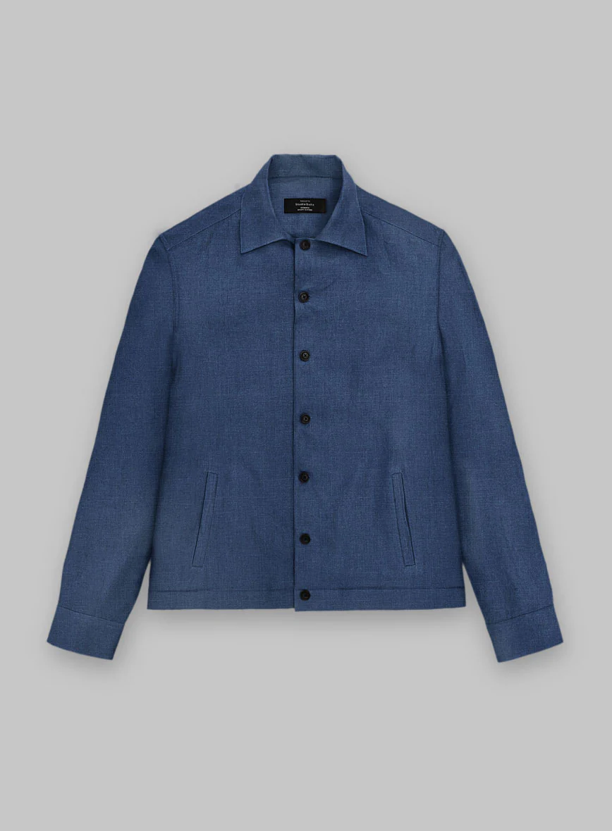 Trucker Azure Blue Linen Shirt