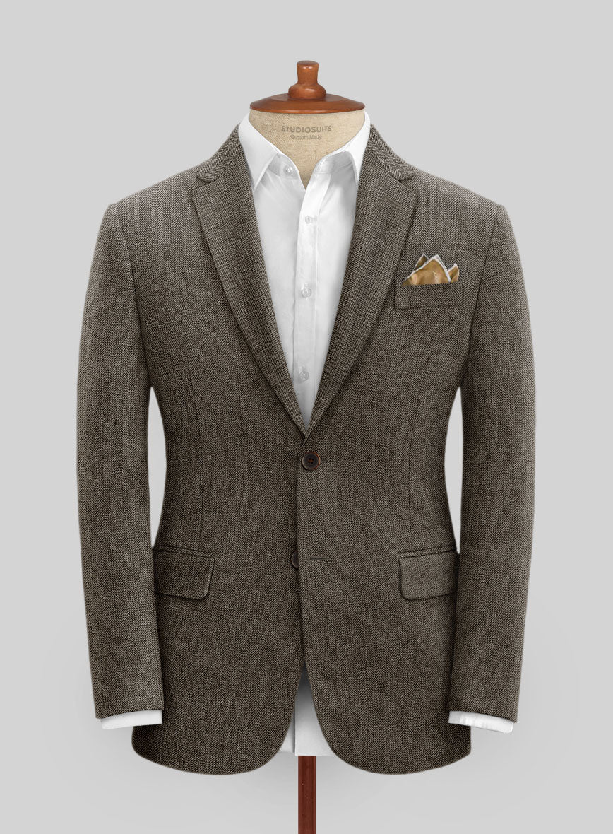 Vintage Dark Brown Herringbone Tweed Jacket - Image 3