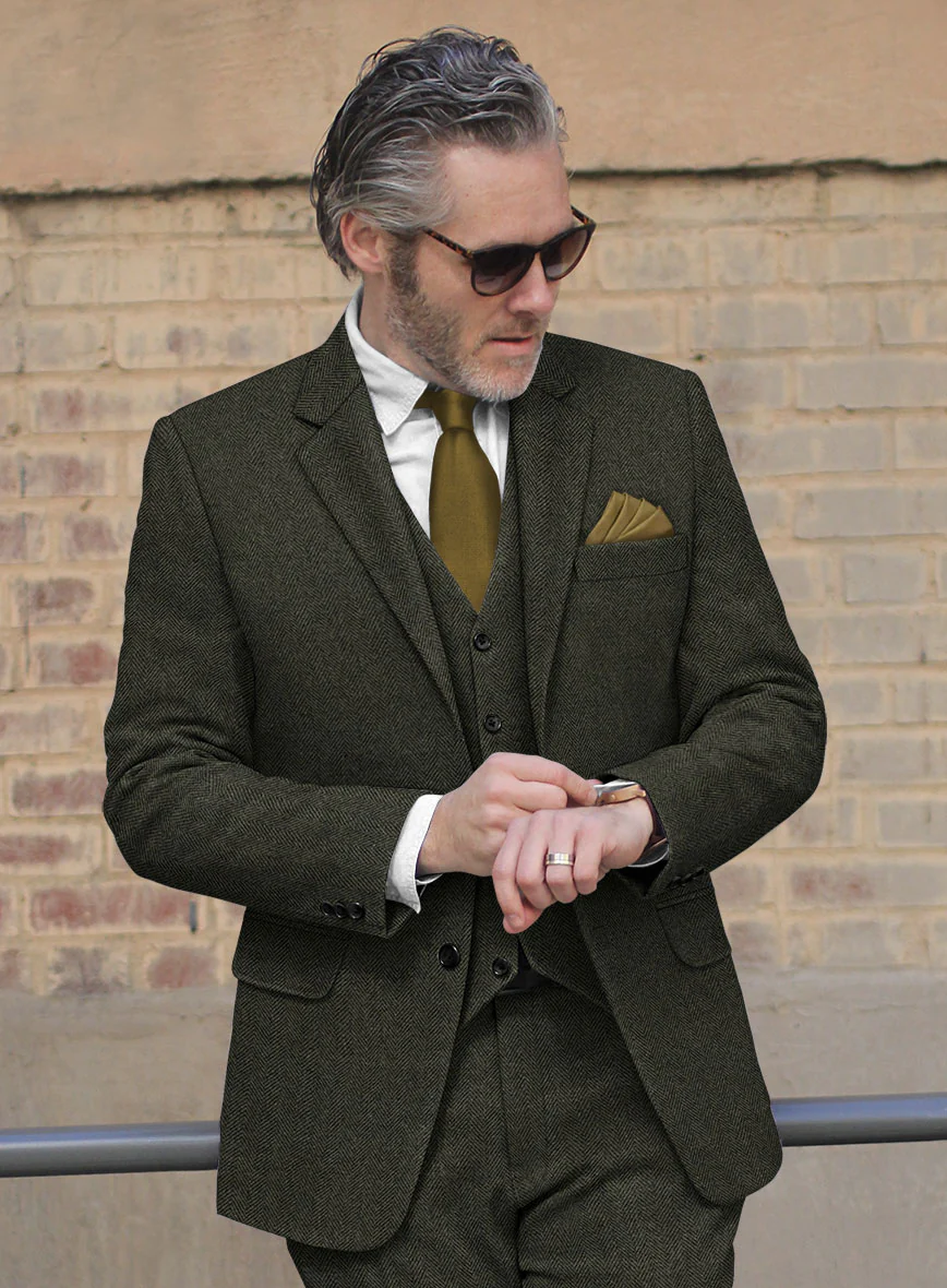 Vintage Flat Green Herringbone Tweed Jacket - Image 2