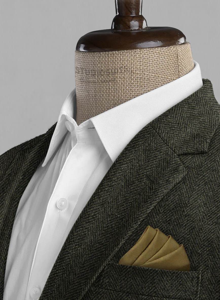 Vintage Flat Green Herringbone Tweed Jacket - Image 4