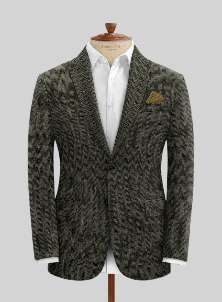 Vintage Flat Green Herringbone Tweed Suit - Image 4