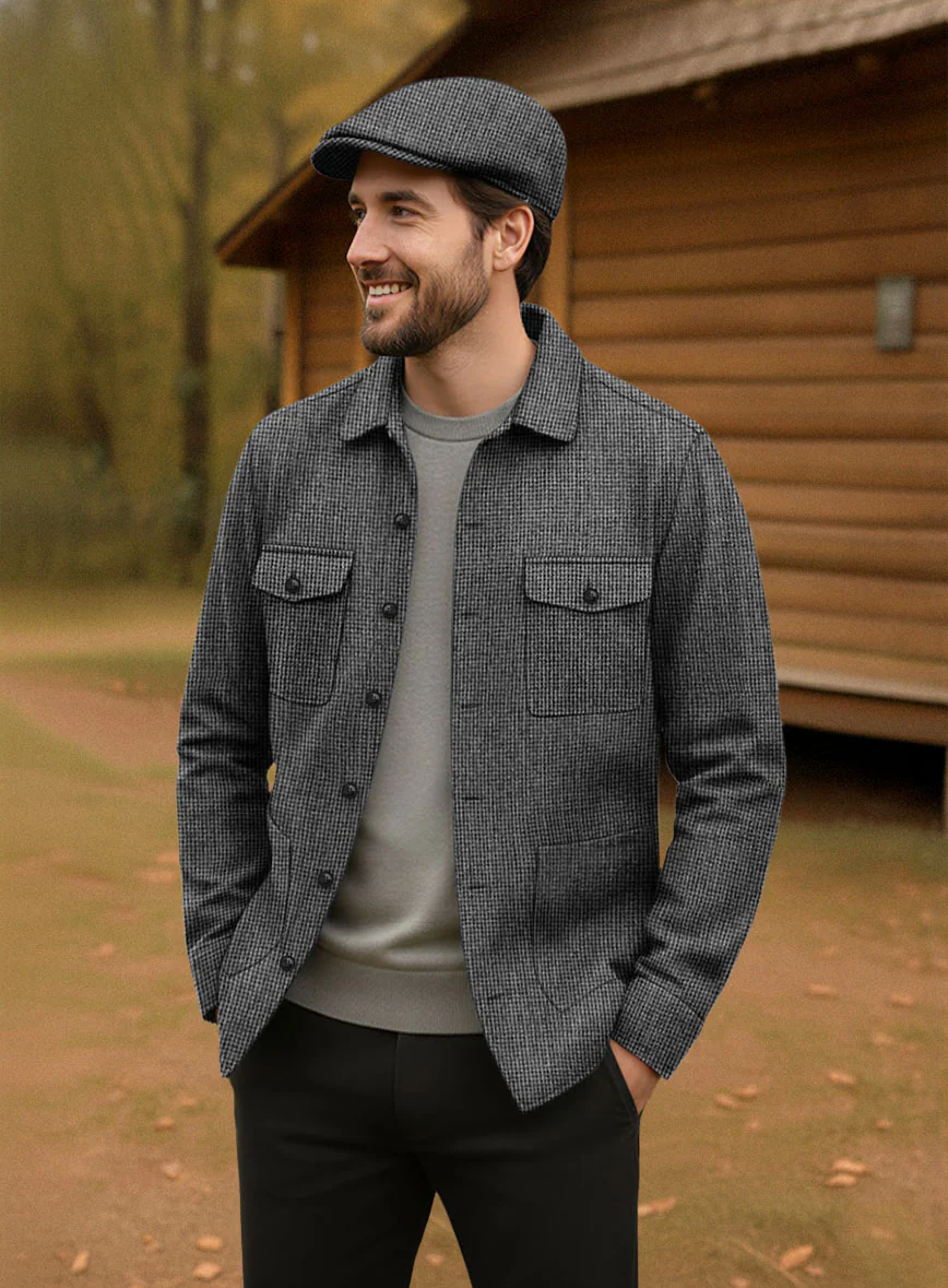 Vintage Gray Macro Weave Tweed Overshirt