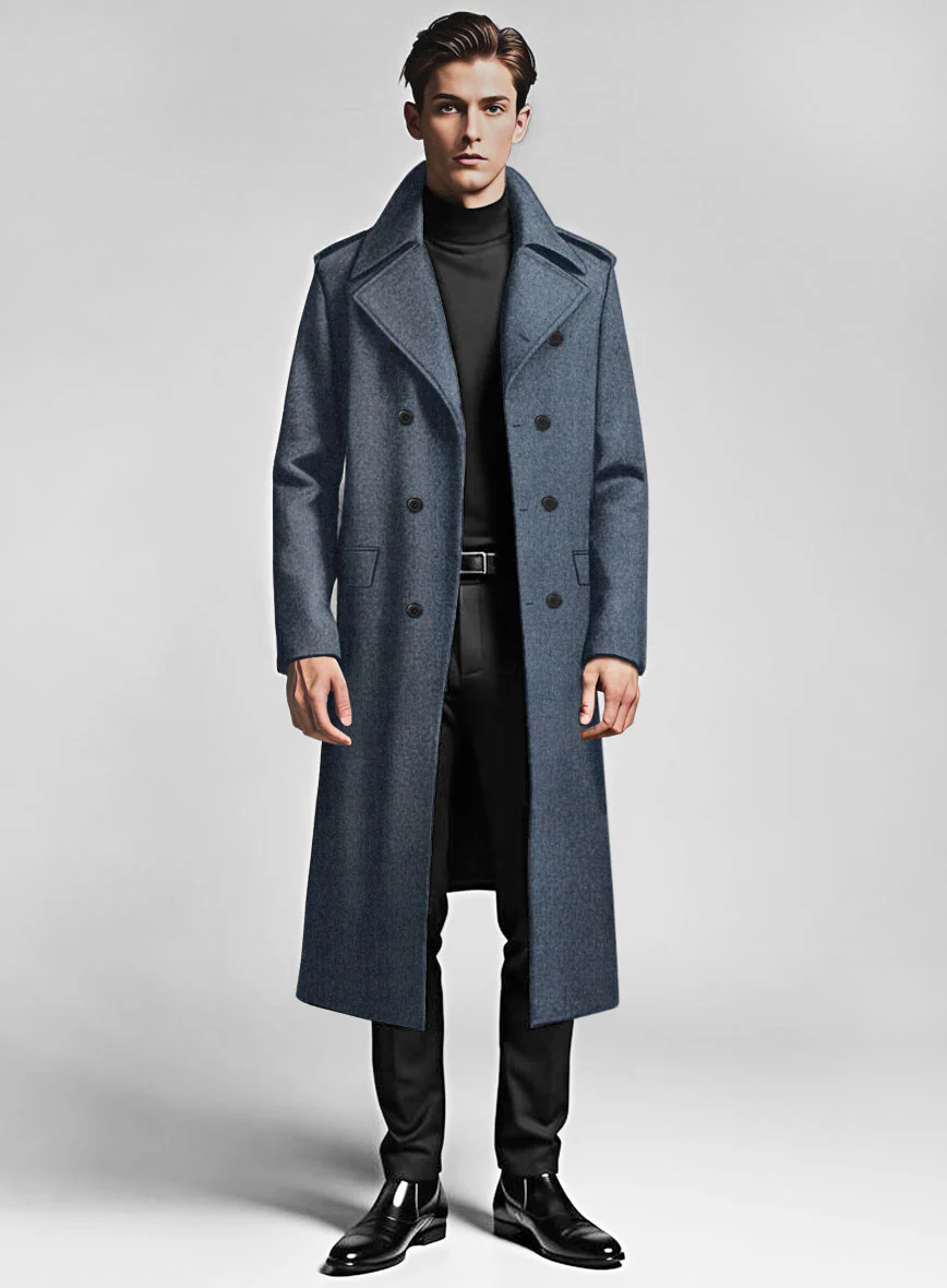 Vintage Herringbone Blue Tweed GQ Overcoat - Image 2
