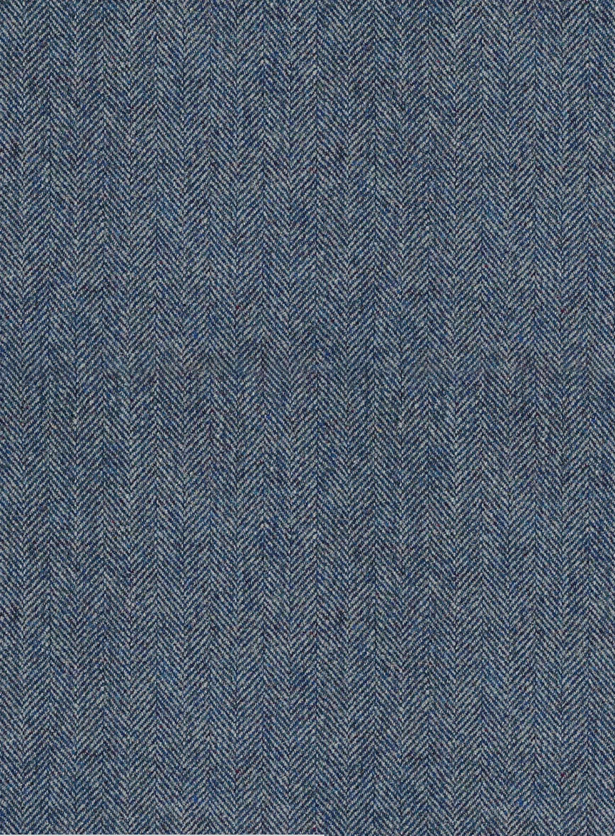 Vintage Herringbone Blue Tweed Jacket - Leather Trims - Image 4