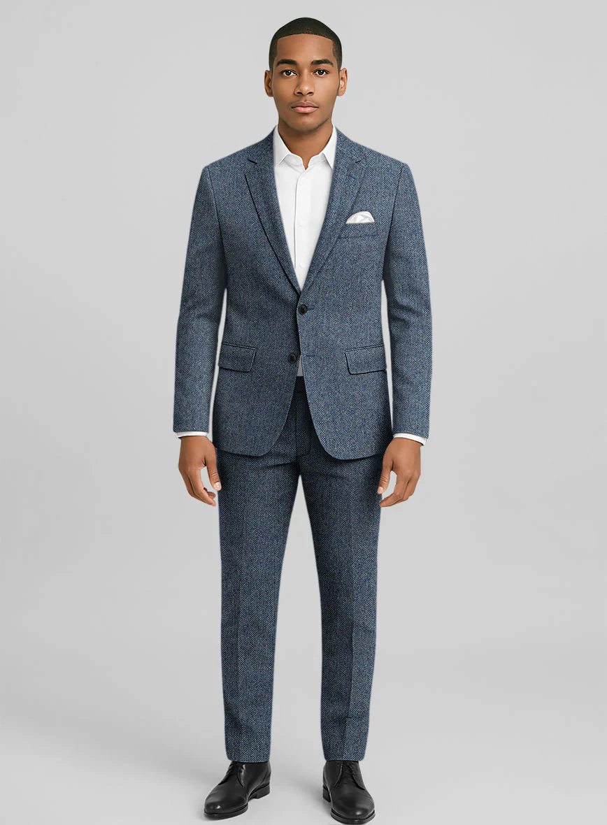 Vintage Herringbone Blue Tweed Suit