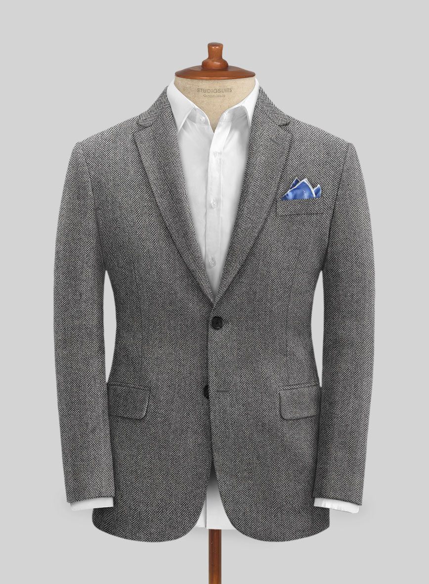 Vintage Herringbone Gray Tweed Jacket - Image 2