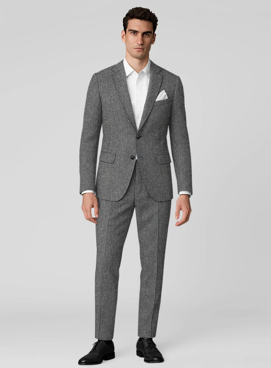 Vintage Herringbone Gray Tweed Suit