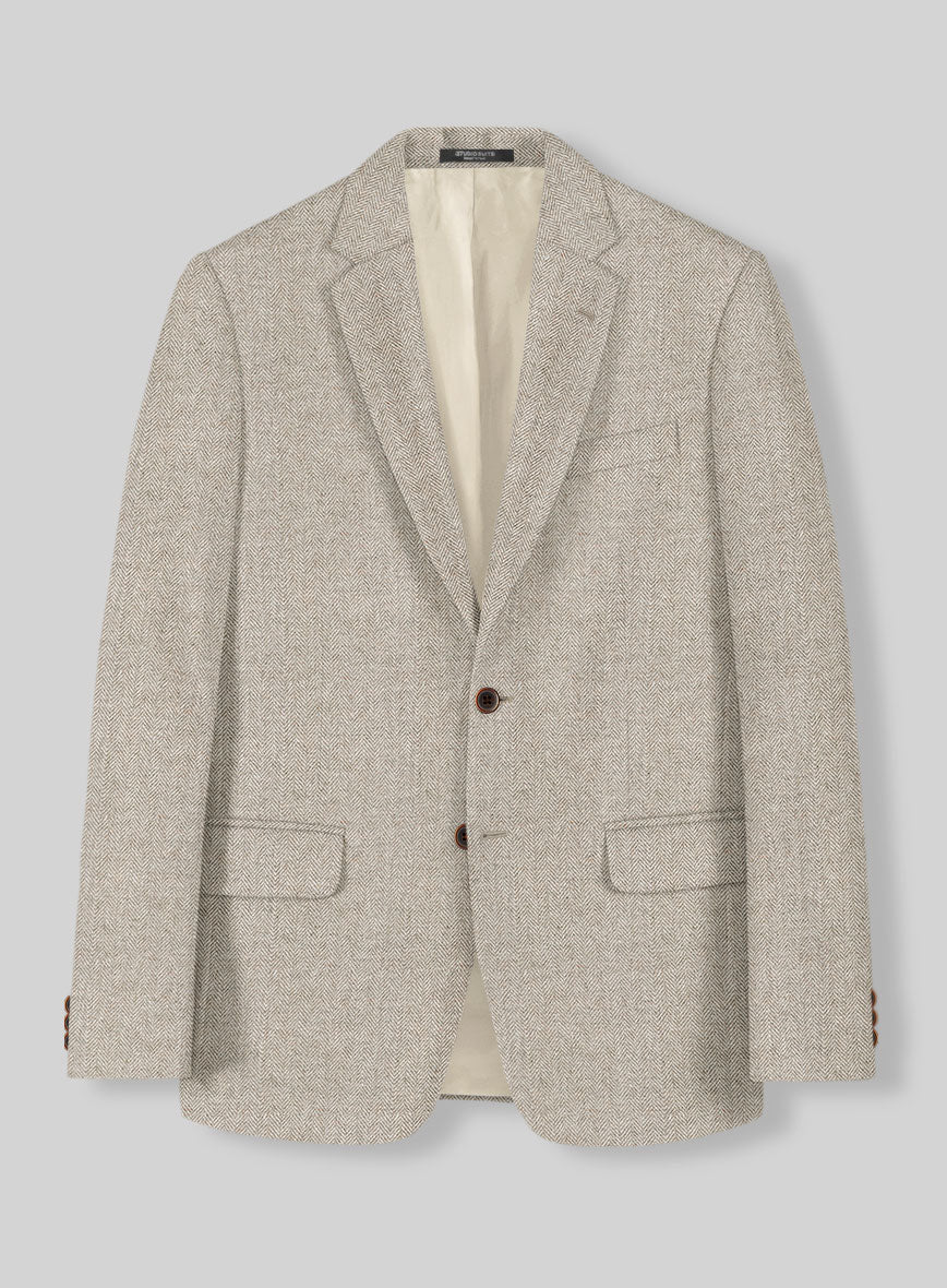 Vintage Herringbone Light Beige Tweed Jacket