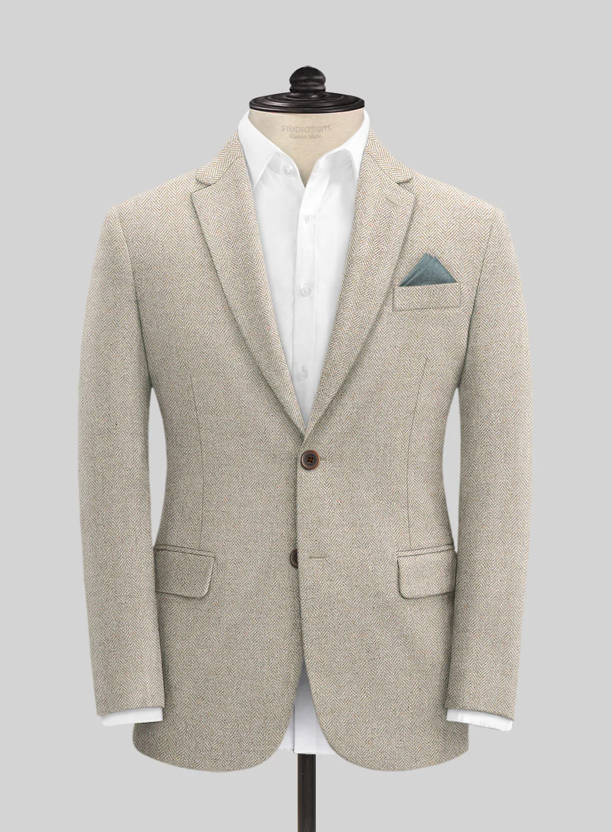 Vintage Herringbone Light Beige Tweed Suit - Image 4