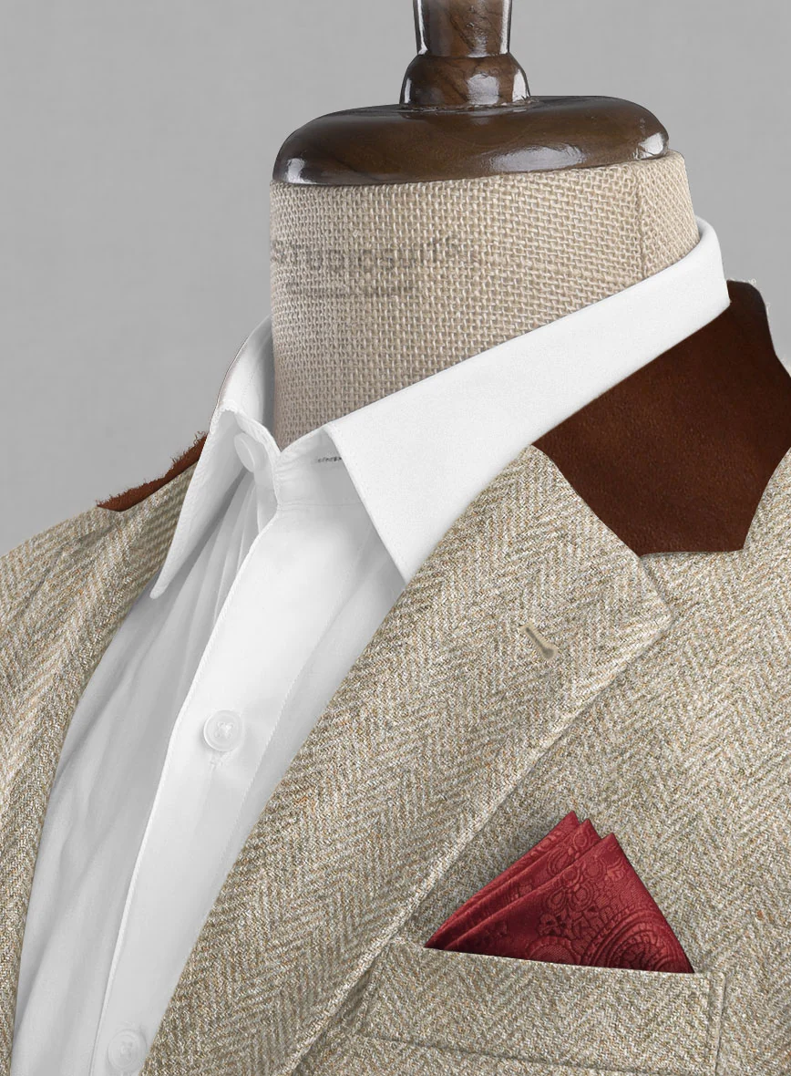 Vintage Herringbone Light Beige Tweed Suit - Leather Trims - Image 4
