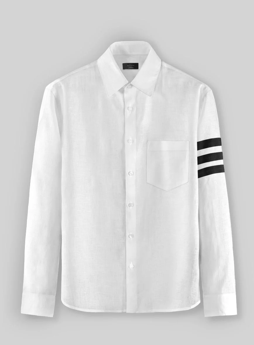 White And Black Bar Linen Shirt