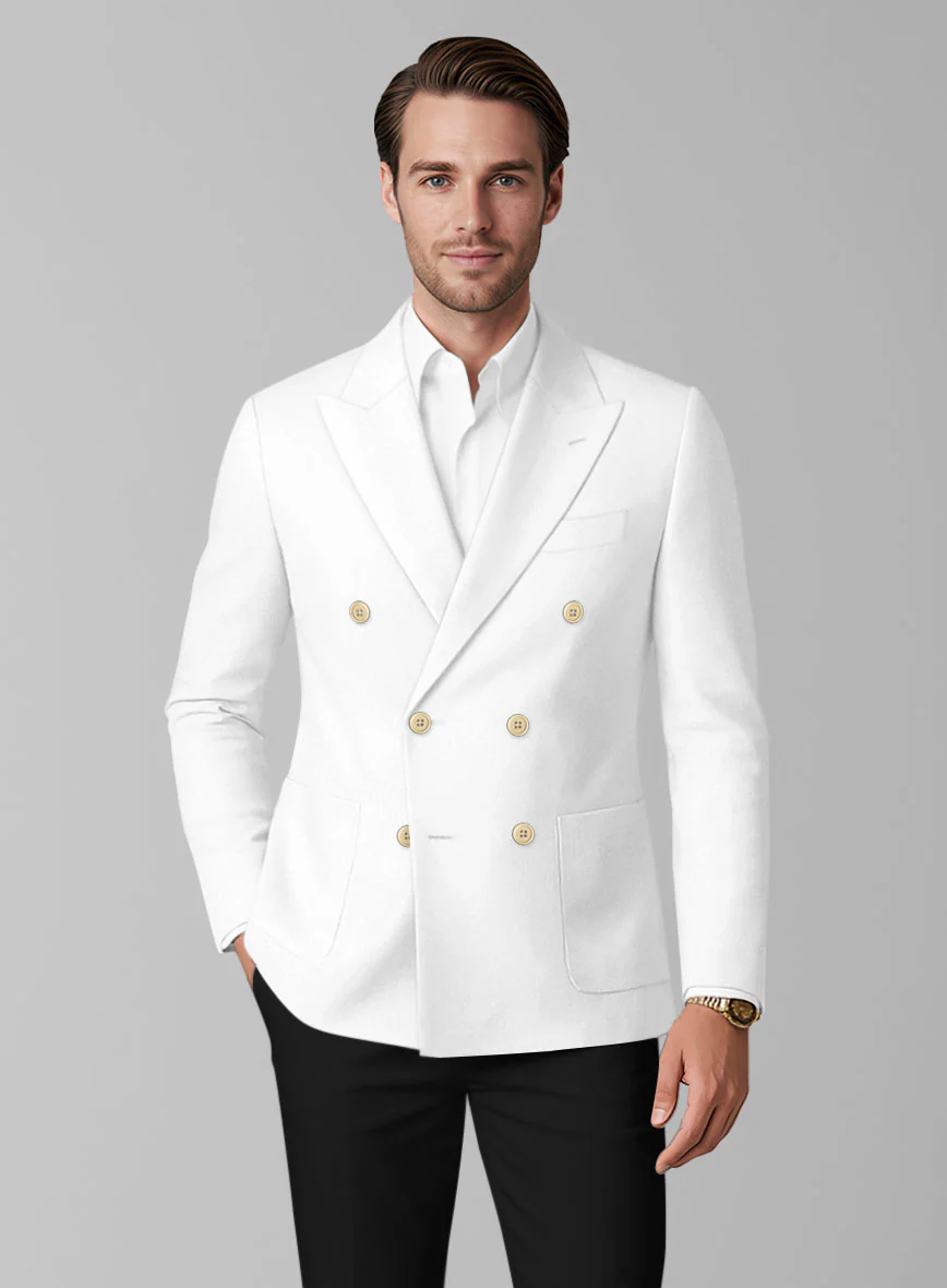 White Stretch Chino Double Breasted Jacket - Image 2